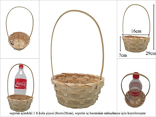 sd52639/YK üstten saplı yuvarlak no1 bambu sepet 100 ADET - 100 ADETLİ KOLİ FİYATI %33 İNDİRİMLİ