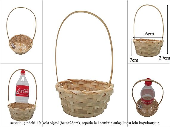 sd52639/YK üstten saplı yuvarlak no1 bambu sepet 100 ADET - 1