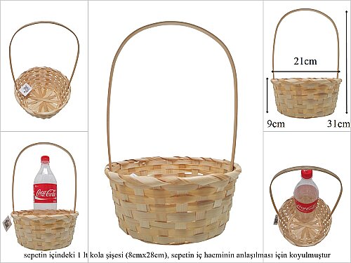 sd52641/YK üstten saplı yuvarlak no3 bambu sepet 75 ADET - 75 ADETLİ KOLİ FİYATI %33 İNDİRİMLİ