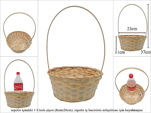 sd52642/YK üstten saplı yuvarlak no4 bambu sepet 60 ADET - 60 ADETLİ KOLİ FİYATI %33 İNDİRİMLİ