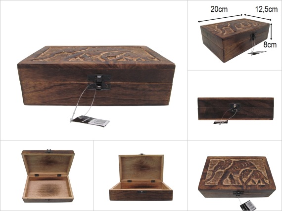 sd52686 dekoratif kapagı oymalı ahşap kutu asorti 20x12,5x6cm - 1