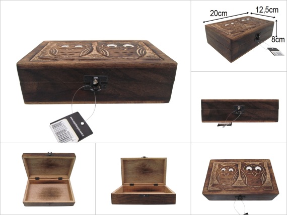 sd52687 dekoratif kapagı oymalı ahşap kutu asorti 20x12,5x6cm - 1