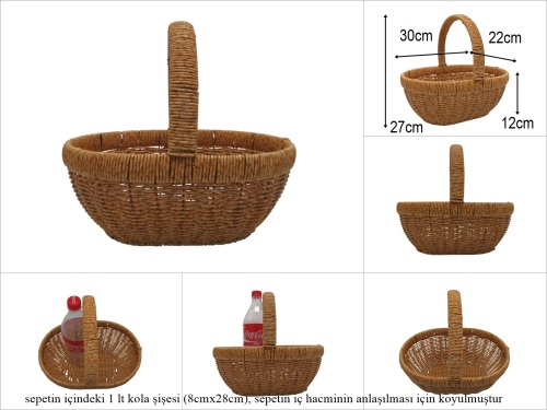 sd52730 üstten saplı no1 metal iskelet üzerine pvc örülü oval sepet - 