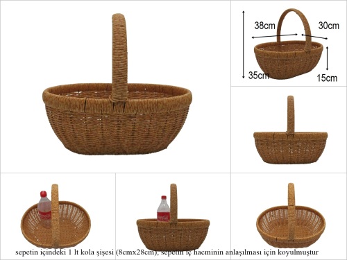 sd52732 üstten saplı no3 metal iskelet üzerine pvc örülü oval sepet - 