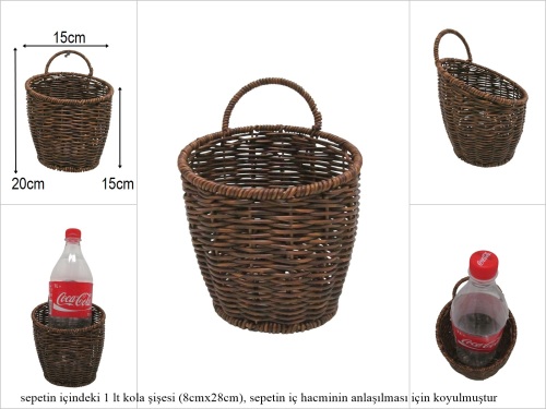 sd52738 metal iskelet üzerine kahverengi pvc örülü no1 kulplu duvar sepeti - 