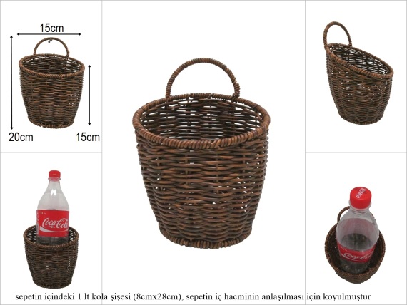 sd52738 metal iskelet üzerine kahverengi pvc örülü no1 kulplu duvar sepeti - 1