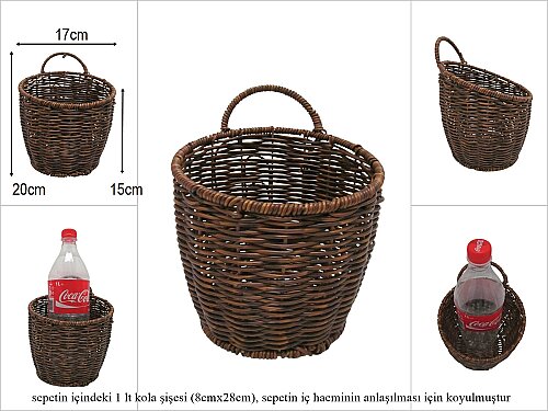 sd52739 metal iskelet üzerine kahverengi pvc örülü no2 kulplu duvar sepeti - 