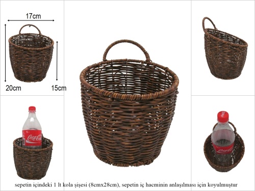 sd52739 metal iskelet üzerine kahverengi pvc örülü no2 kulplu duvar sepeti - 