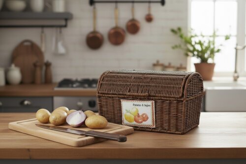 sd52753 metal iskelet üzerine kahverengi pvc örülü kapaklı bölmeli patates soğan sepeti - (1)