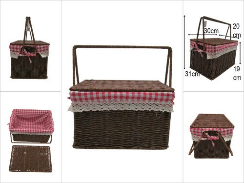 sd52755 metal iskelet üzerine kahverengi pvc örülü kulplu kapaklı sepet - 