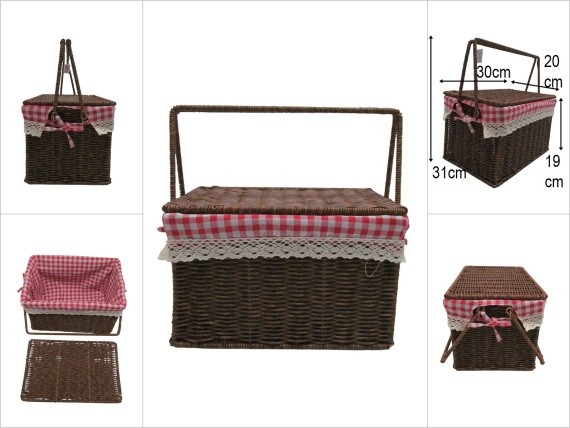 sd52755 metal iskelet üzerine kahverengi pvc örülü kulplu kapaklı sepet - 1