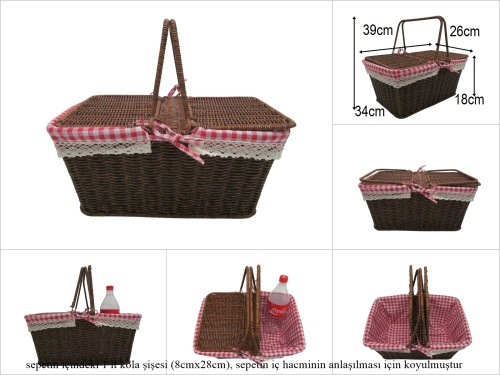 sd52756 metal iskelet üzerine kahverengi pvc örülü sapları katlanan dikdörtgen piknik sepeti - 