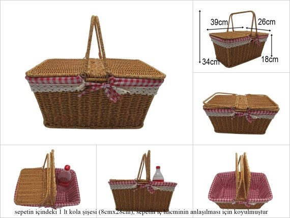 sd52757 metal iskelet üzerine pvc örülü sapları katlanan pötikare kumaşlı dikdörtgen piknik sepeti - 1