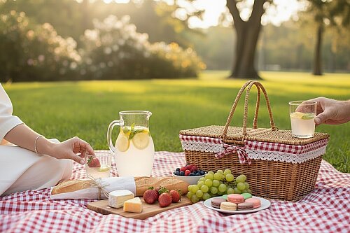 sd52757 metal iskelet üzerine pvc örülü sapları katlanan pötikare kumaşlı dikdörtgen piknik sepeti - (1)