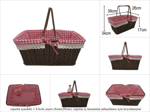 sd52759 metal iskelet üzerine pvc örülü sapları katlanan pötikare kumaşlı dikdörtgen sepet - 