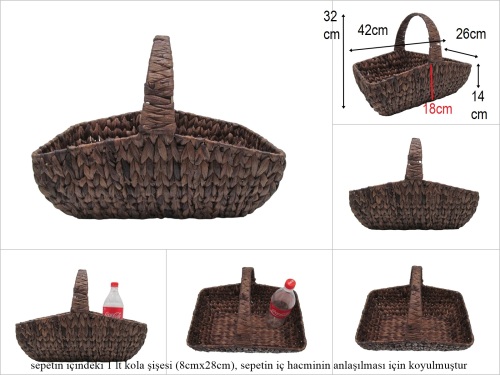 sd52760 metal iskelet üzerine hasır örülü üstten saplı kahverengi sepet - 