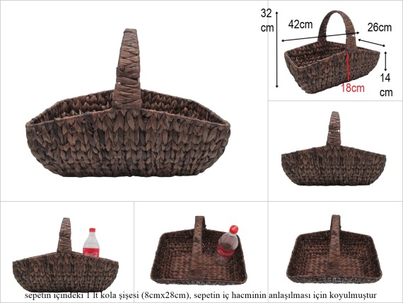 sd52760 metal iskelet üzerine hasır örülü üstten saplı kahverengi sepet - 1