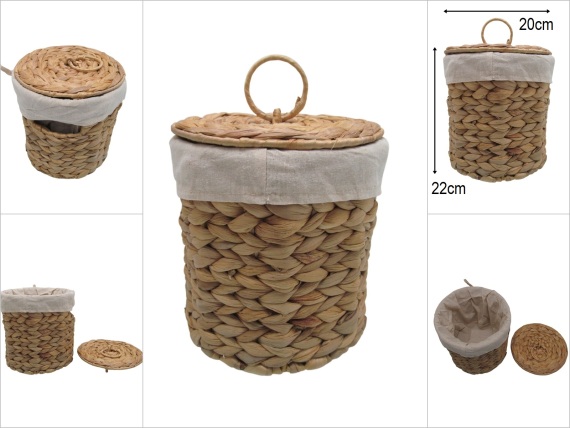 sd52764 dekoratif no1 kumaşlı kapaklı derin silindir hasır sepet - 1