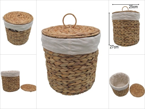 sd52765 dekoratif no2 kumaşlı kapaklı derin silindir hasır sepet - 