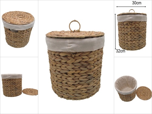 sd52766 dekoratif no3 kumaşlı kapaklı derin silindir hasır sepet - 