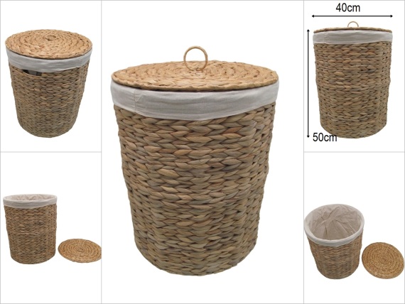 sd52767 dekoratif no4 kumaşlı kapaklı derin silindir hasır sepet - 1