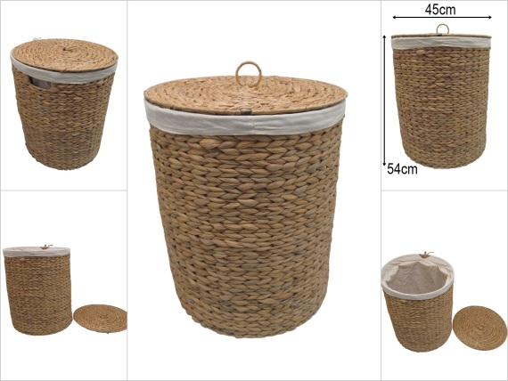 sd52768 dekoratif no5 kumaşlı kapaklı derin silindir hasır sepet - 1