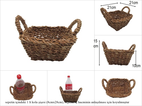 sd52855 dekoratif kare kulplu hasır sepet - 