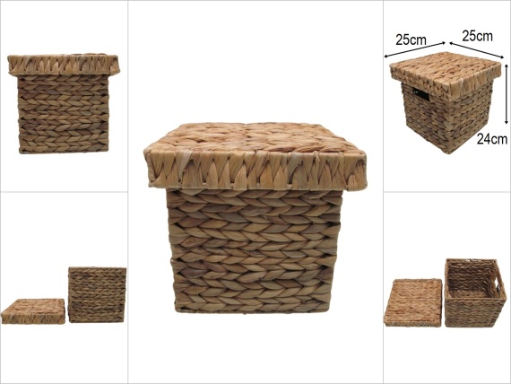 sd52832 metal iskelet üzerine hasır örülü no1 kapaklı sepet kutu - 1