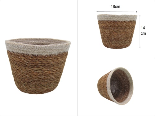 sd52940 dekoratif üstü krem pamuk ip dokuma yuvarlak derin hasır sepet - 