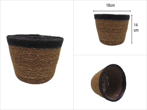 sd52941 dekoratif üstü siyah pamuk ip dokuma yuvarlak derin hasır sepet - 