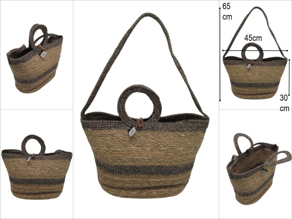 sd52943 siyah pamuk ip dekorlu kulplu askılı hasır çanta - 1