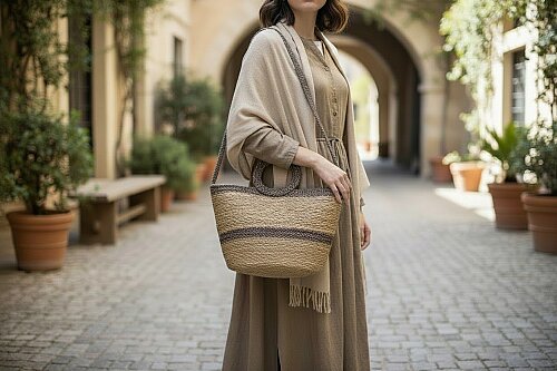 sd52943 siyah pamuk ip dekorlu kulplu askılı hasır çanta - (1)