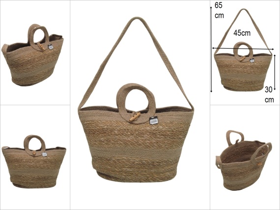 sd52945 bej pamuk ip dekorlu kulplu askılı hasır çanta - 1