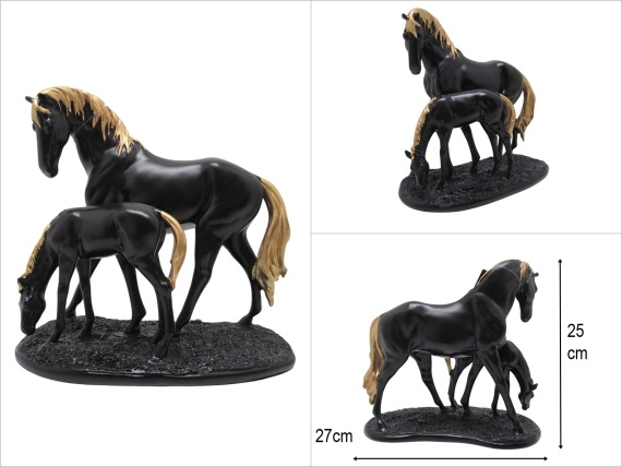 sd52974 dekoratif siyah gold boyalı polyester yavrulu at biblosu - 1