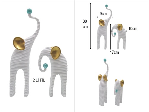 sd52977 dekoratif beyaz döküm polyester 2 li fil biblo - 