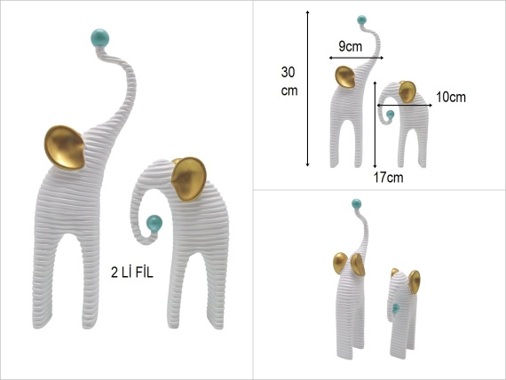 sd52977 dekoratif beyaz döküm polyester 2 li fil biblo - 1
