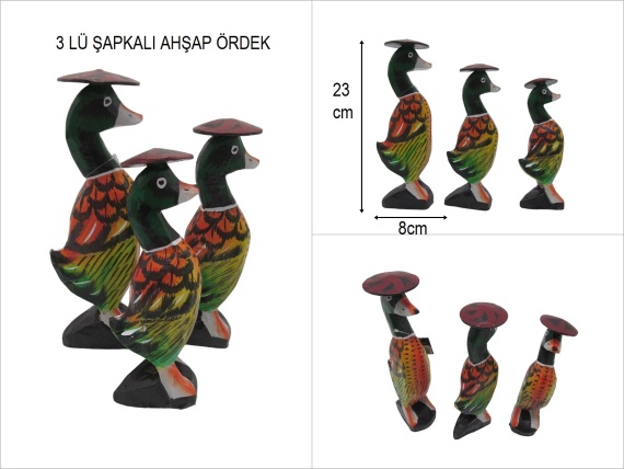 sd53028 ahşap 3 lü şapkalı renkli ördek - 1