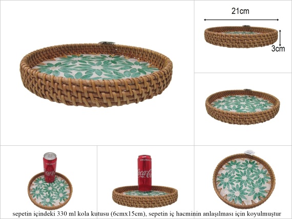 sd53168 rattan çerçeveli sedef tabanlı no1 ahşap desenli dekoratif tepsi - 1