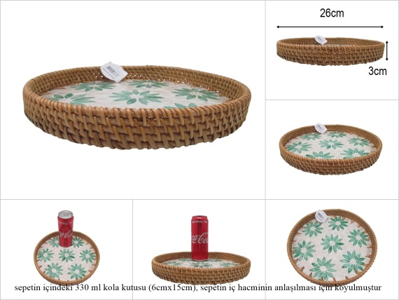 sd53170 rattan çerçeveli sedef tabanlı no3 ahşap desenli dekoratif tepsi - 1
