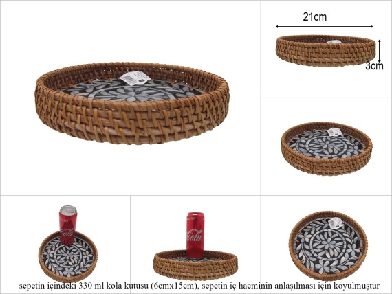sd53171 rattan çerçeveli sedef tabanlı no1 ahşap desenli dekoratif tepsi - 1