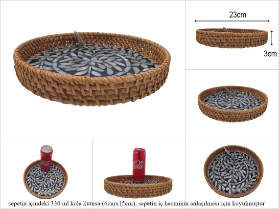 sd53172 rattan çerçeveli sedef tabanlı no2 ahşap desenli dekoratif tepsi - 1