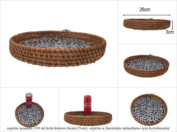 sd53173 rattan çerçeveli sedef tabanlı no3 ahşap desenli dekoratif tepsi - 1