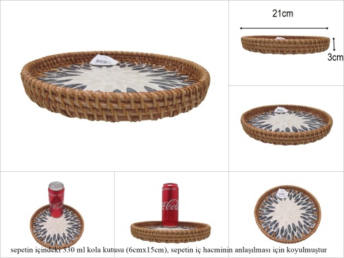 sd53174 rattan çerçeveli sedef tabanlı no1 ahşap desenli dekoratif tepsi - 