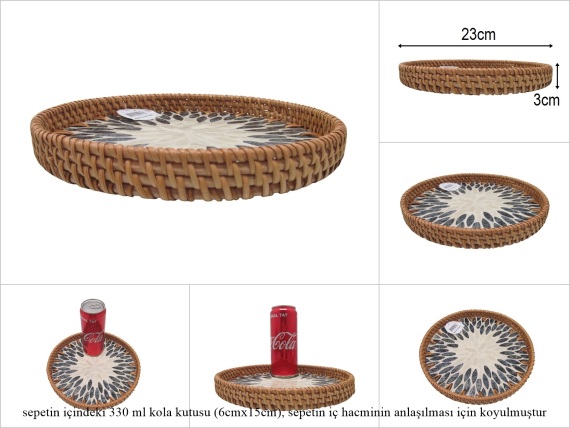 sd53175 rattan çerçeveli sedef tabanlı no2 ahşap desenli dekoratif tepsi - 1