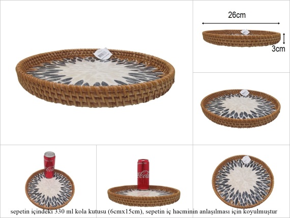 sd53176 rattan çerçeveli sedef tabanlı no3 ahşap desenli dekoratif tepsi - 1