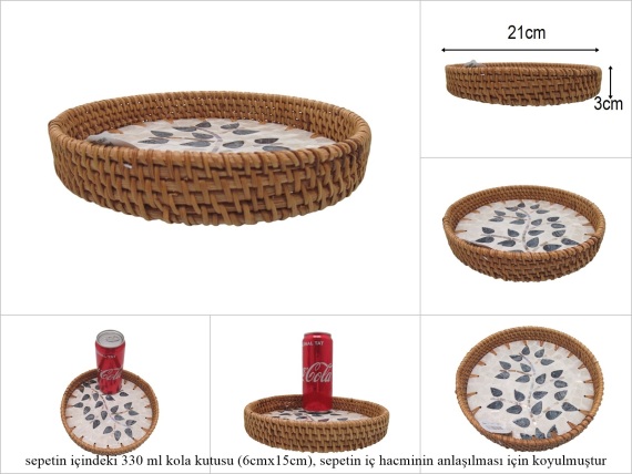 sd53177 rattan çerçeveli sedef tabanlı no1 ahşap desenli dekoratif tepsi - 1