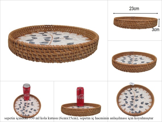 sd53178 rattan çerçeveli sedef tabanlı no2 ahşap desenli dekoratif tepsi - 1