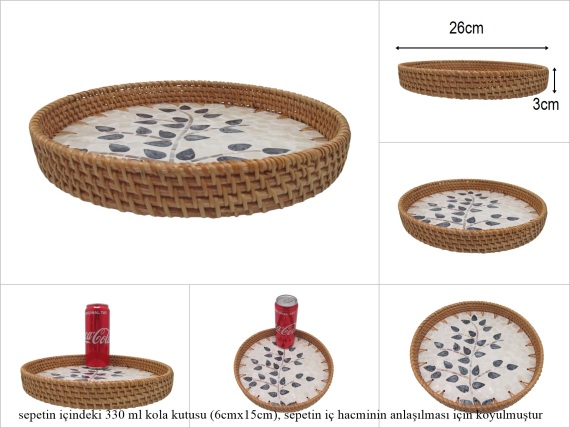 sd53179 rattan çerçeveli sedef tabanlı no3 ahşap desenli dekoratif tepsi - 1