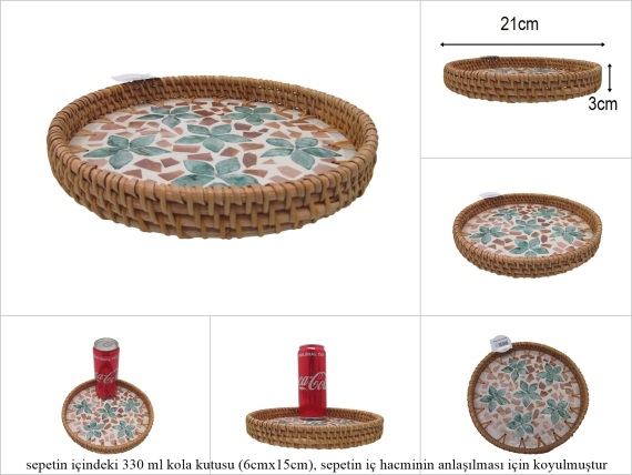 sd53180 rattan çerçeveli sedef tabanlı no1 ahşap desenli dekoratif tepsi - 1