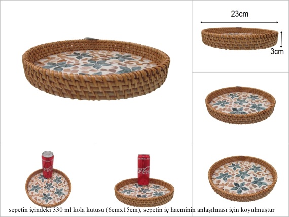 sd53181 rattan çerçeveli sedef tabanlı no2 ahşap desenli dekoratif tepsi - 1